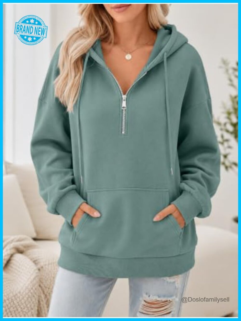 Women's Half Zip Hoodie Oversized Long Sleeve Pullover With Pocket